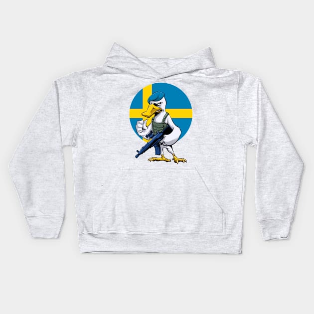 Swedish Swan Trooper Cartoon Kids Hoodie by Black Tee Inc